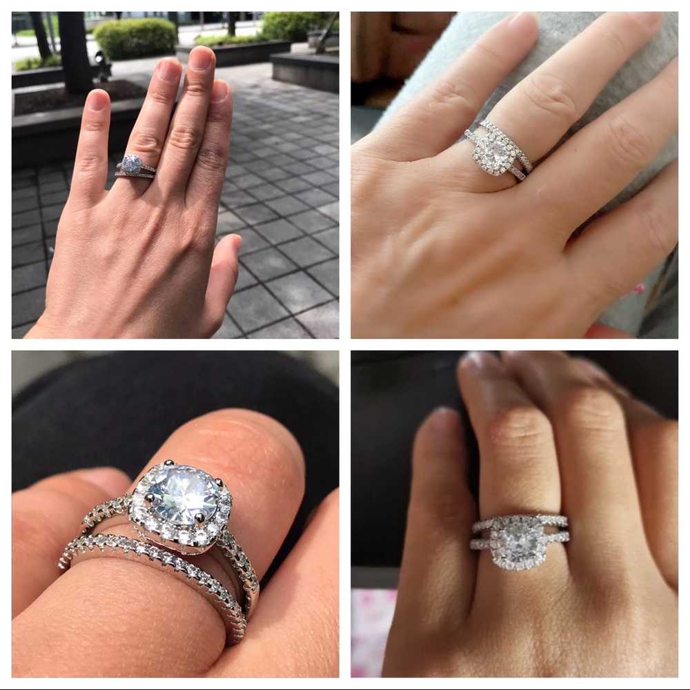 Cushion cut Solitaire engagement/wedding set - Picture 7 of 7